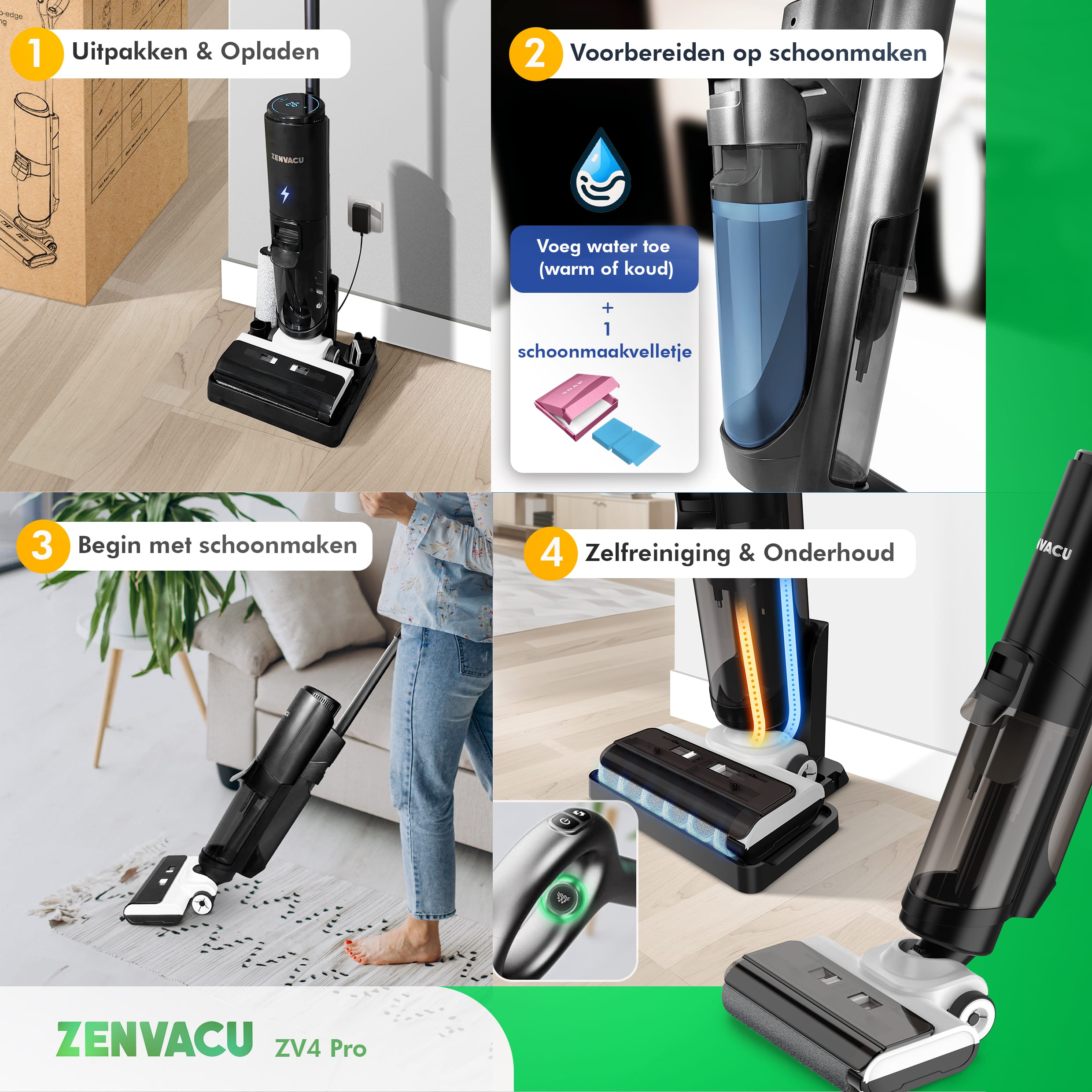 ZenVacu ZV4 Pro Steelstofzuiger met Dweilfunctie